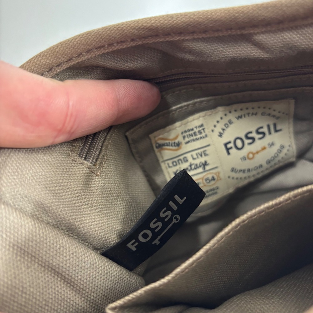 Fossil Long Live Vintage Issue 54 Canvas Crossbody Bag Cream Brown Messenger - Picture 9 of 16